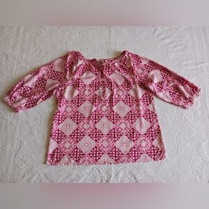 Pink Boat Neck Peasant Blouse